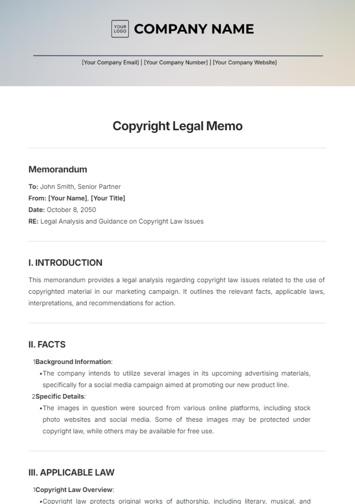 Copyright Legal Memo Template - Edit Online & Download