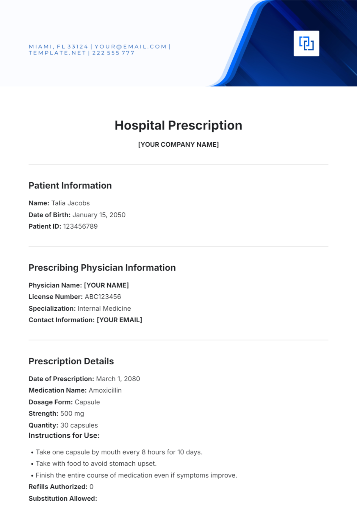 Hospital Prescription Template - Edit Online & Download