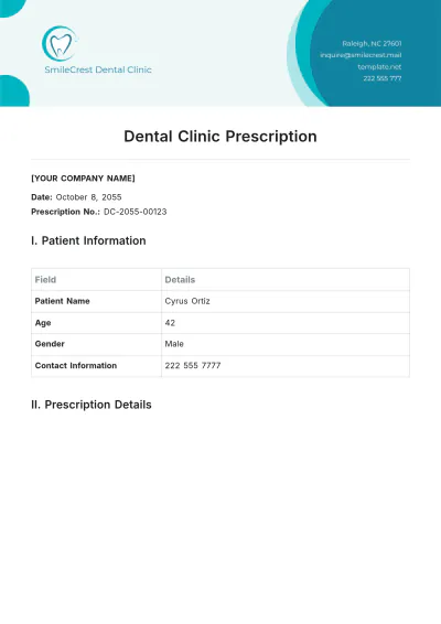 Free Dental Clinic Prescription Template to Edit Online