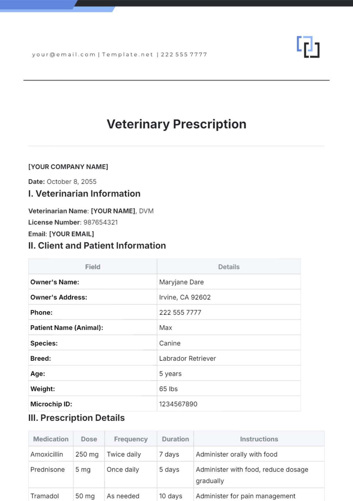 Veterinary Prescription Template - Edit Online & Download