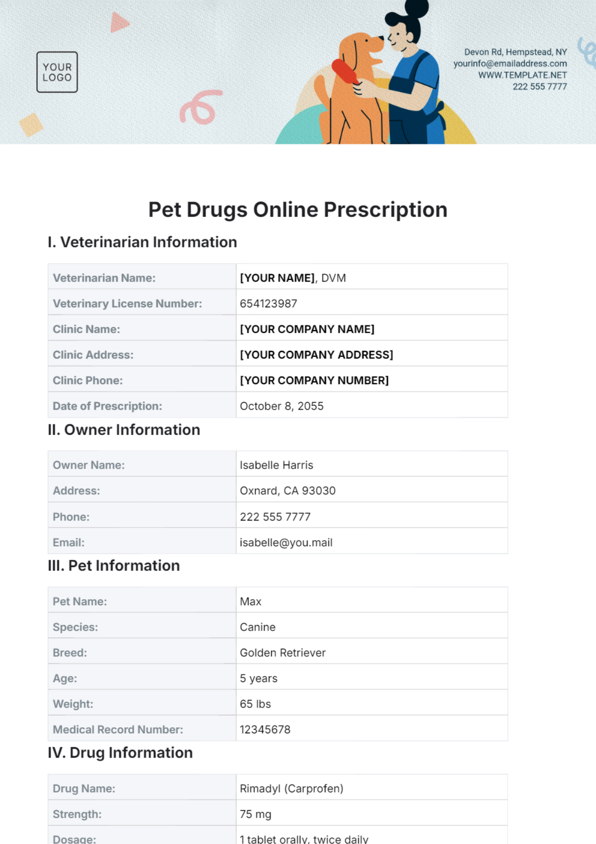 Pet Drugs Online Prescription Template - Edit Online & Download