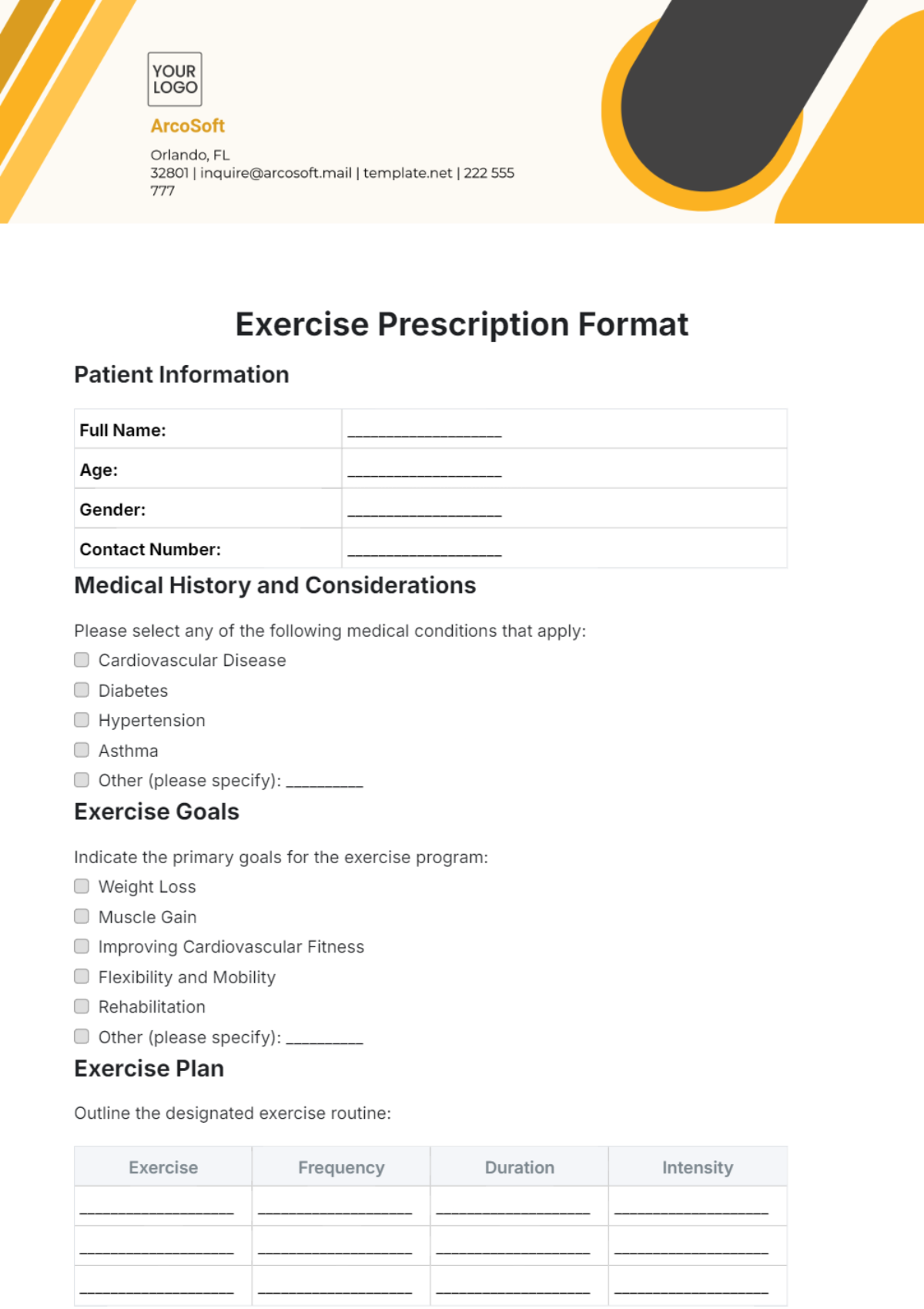 Exercise Prescription Format Template - Edit Online & Download