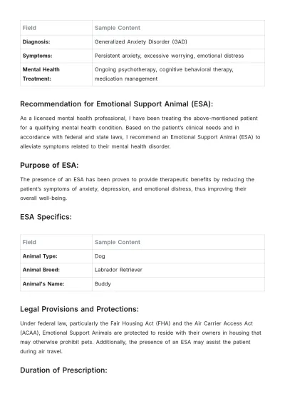Free Prescription for Emotional Support Animal Template to Edit Online