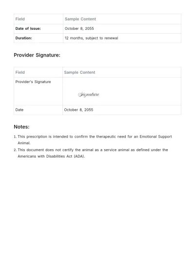 Free Prescription for Emotional Support Animal Template to Edit Online