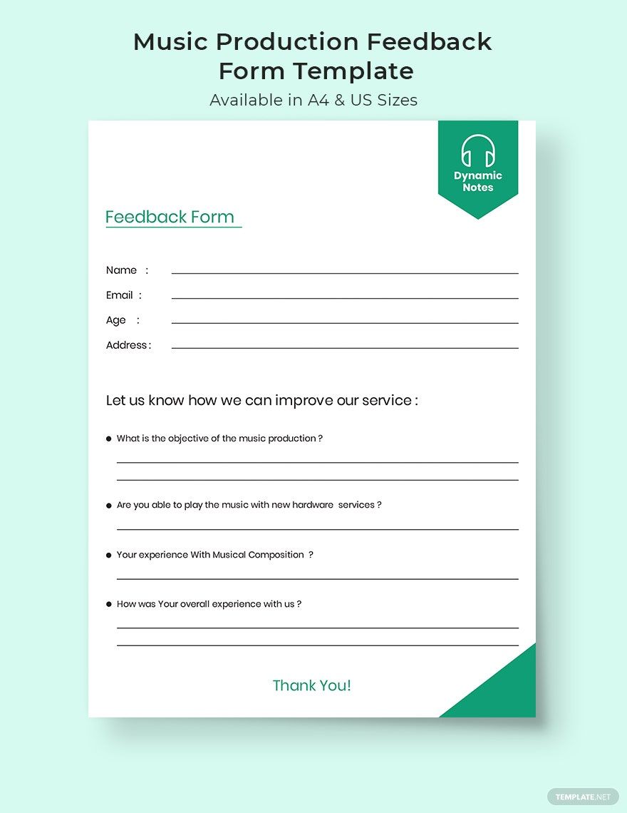 Music Production Feedback Form Template
