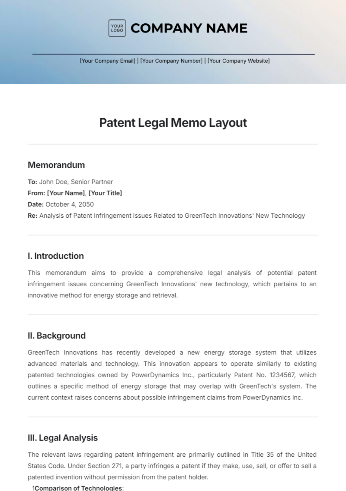 Patent Legal Memo Layout Template - Edit Online & Download