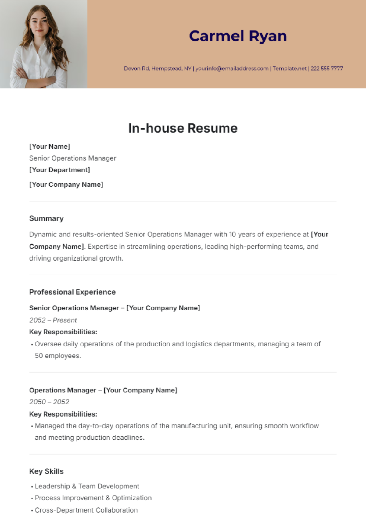 In-house Resume Template - Edit Online & Download