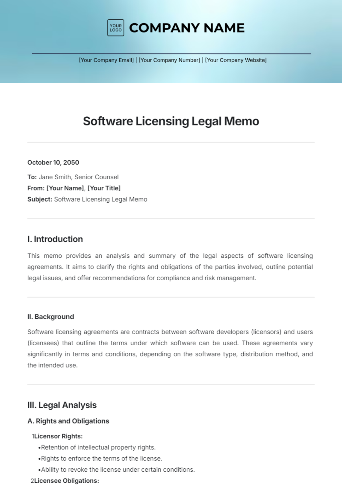 Software Licensing Legal Memo Template - Edit Online & Download