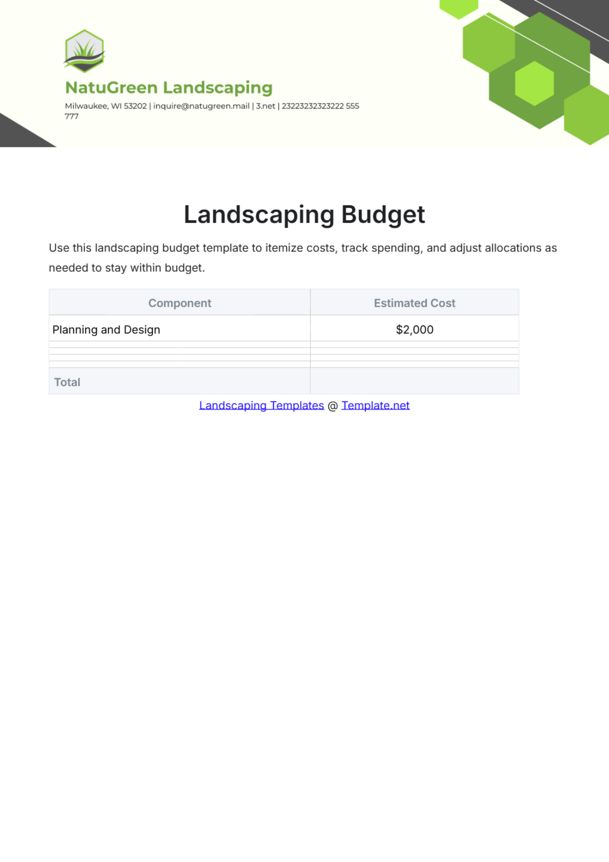 Landscaping Budget Template - Edit Online & Download