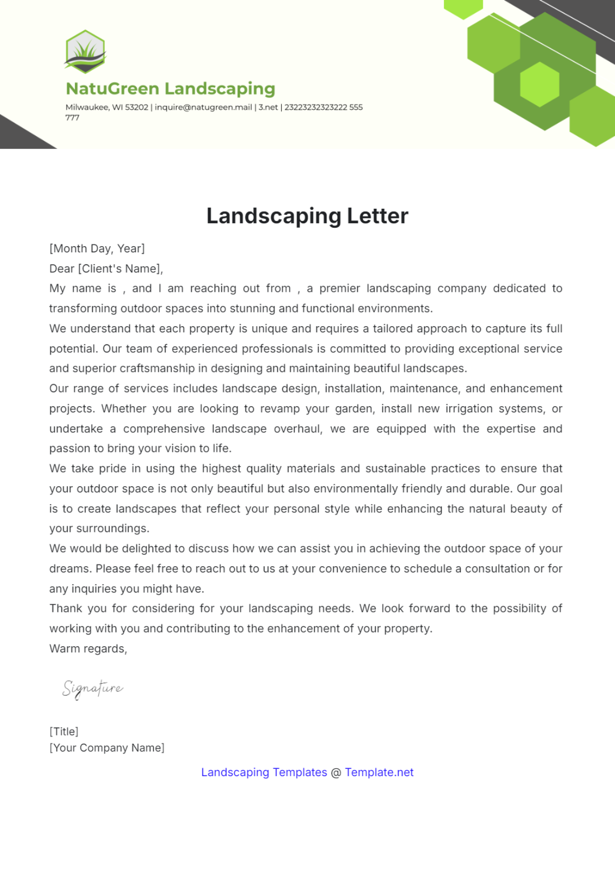 Landscaping Letter Template - Edit Online & Download