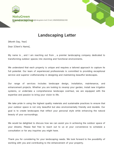 Free Landscaping Letter Template to Edit Online