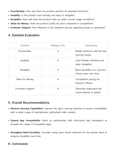 Free Product Review and Feedback Report Template to Edit Online