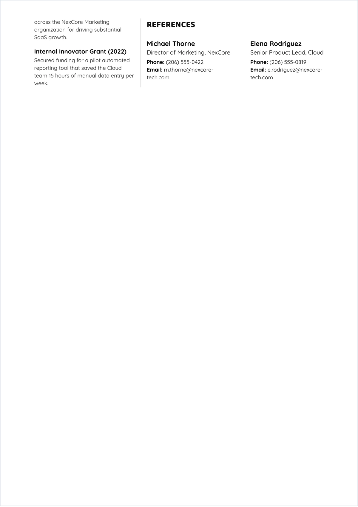 Free Printable Internal Transfer ATS Resume Template