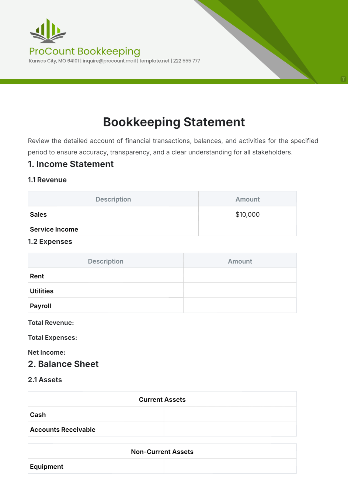 Bookkeeping Statement Template - Edit Online & Download