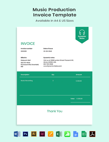 music production invoice template  pdf  word doc  excel