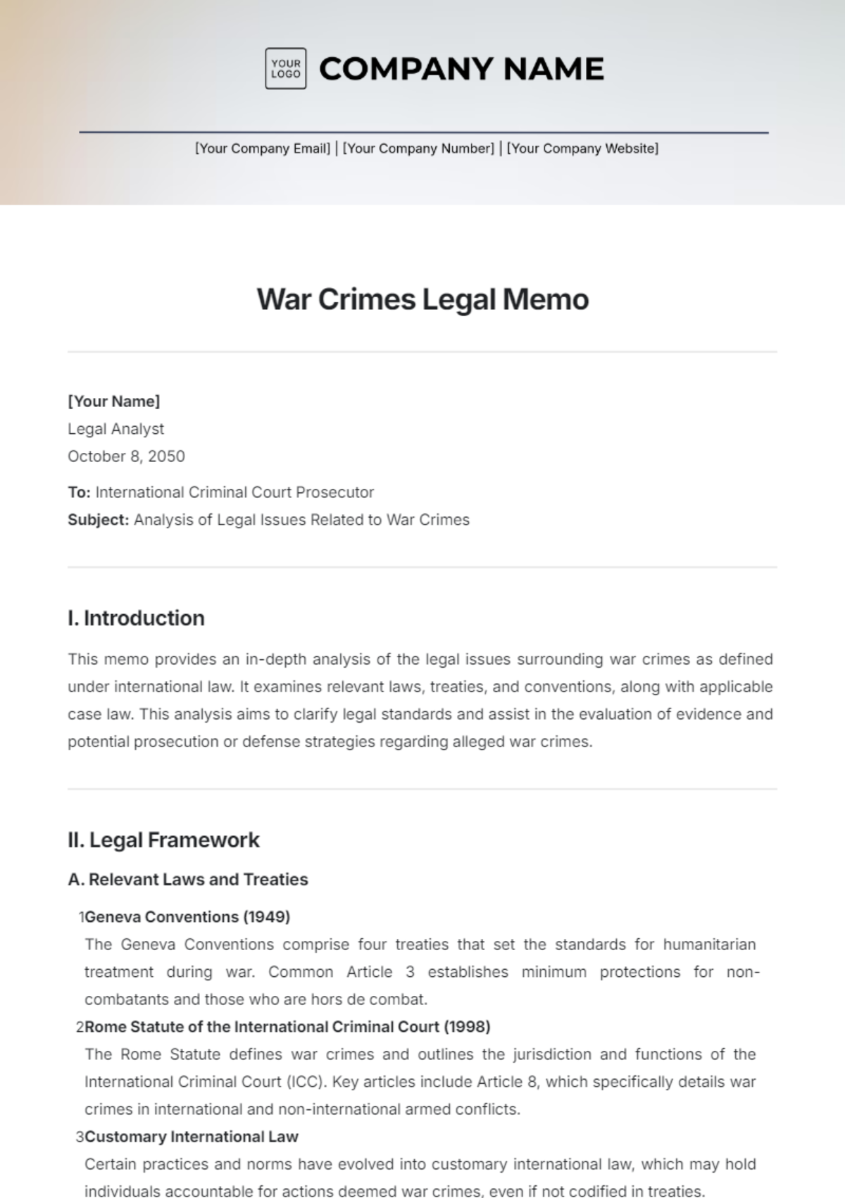 War Crimes Legal Memo Template - Edit Online & Download