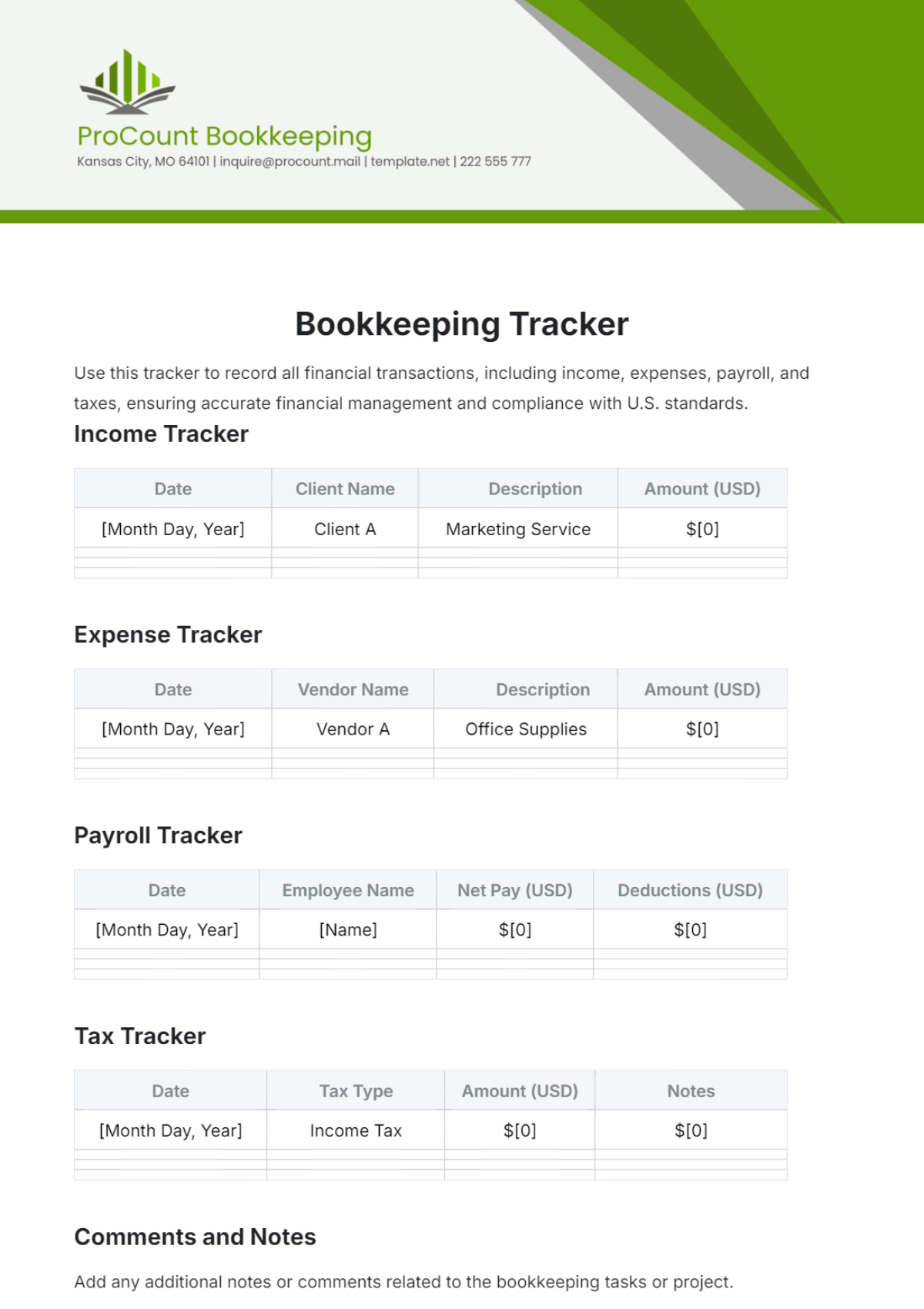 Bookkeeping Tracker Template - Edit Online & Download