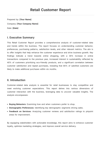 Free Retail Customer Report Template to Edit Online
