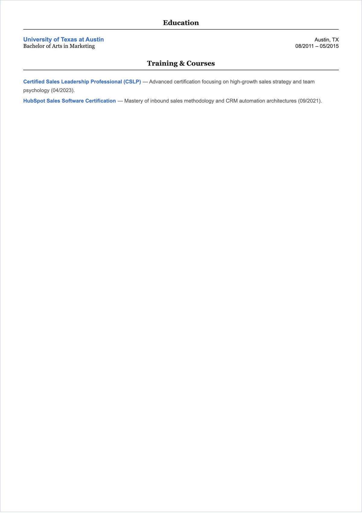 Free Internal Sales Manager ATS Resume Template, AI Resume Builder