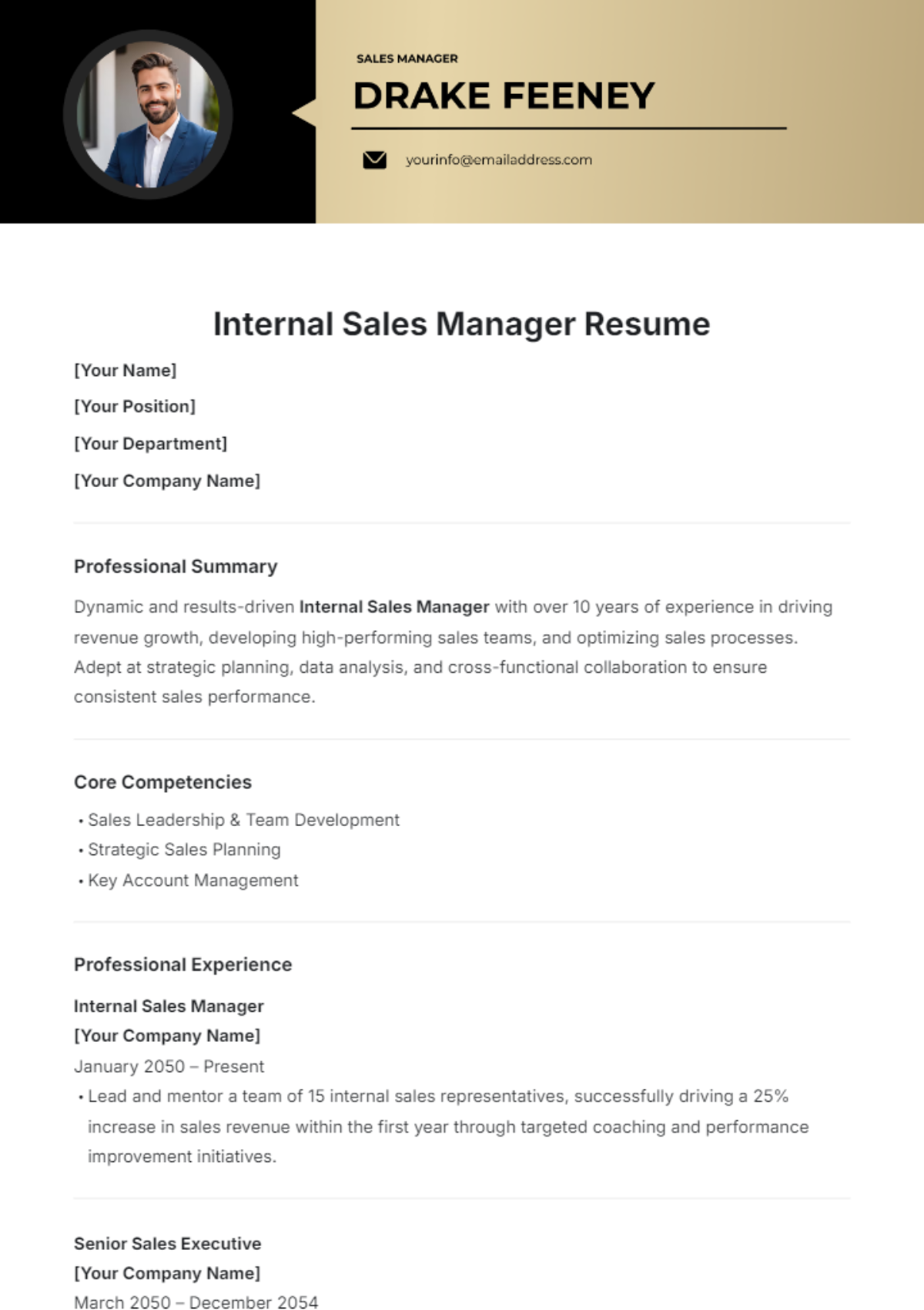 Internal Sales Manager Resume Template - Edit Online & Download