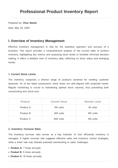 Free Professional Product Inventory Report Template to Edit Online