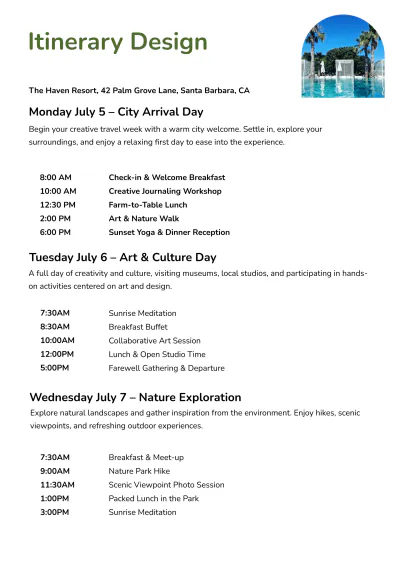 Free Itinerary Design Template to Edit Online