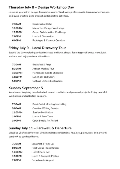 Free Itinerary Design Template to Edit Online