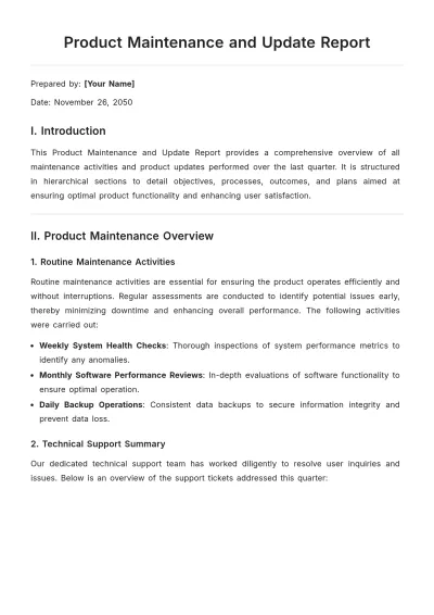 Free Product Maintenance and Update Report Template to Edit Online