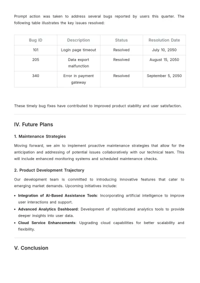 Free Product Maintenance and Update Report Template to Edit Online