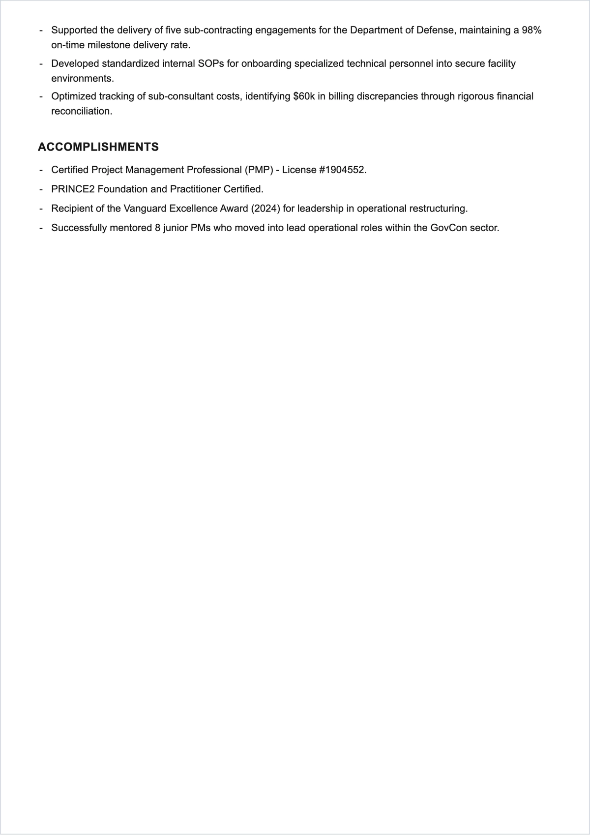 Free Internal ATS Resume for Contracting Companies Template