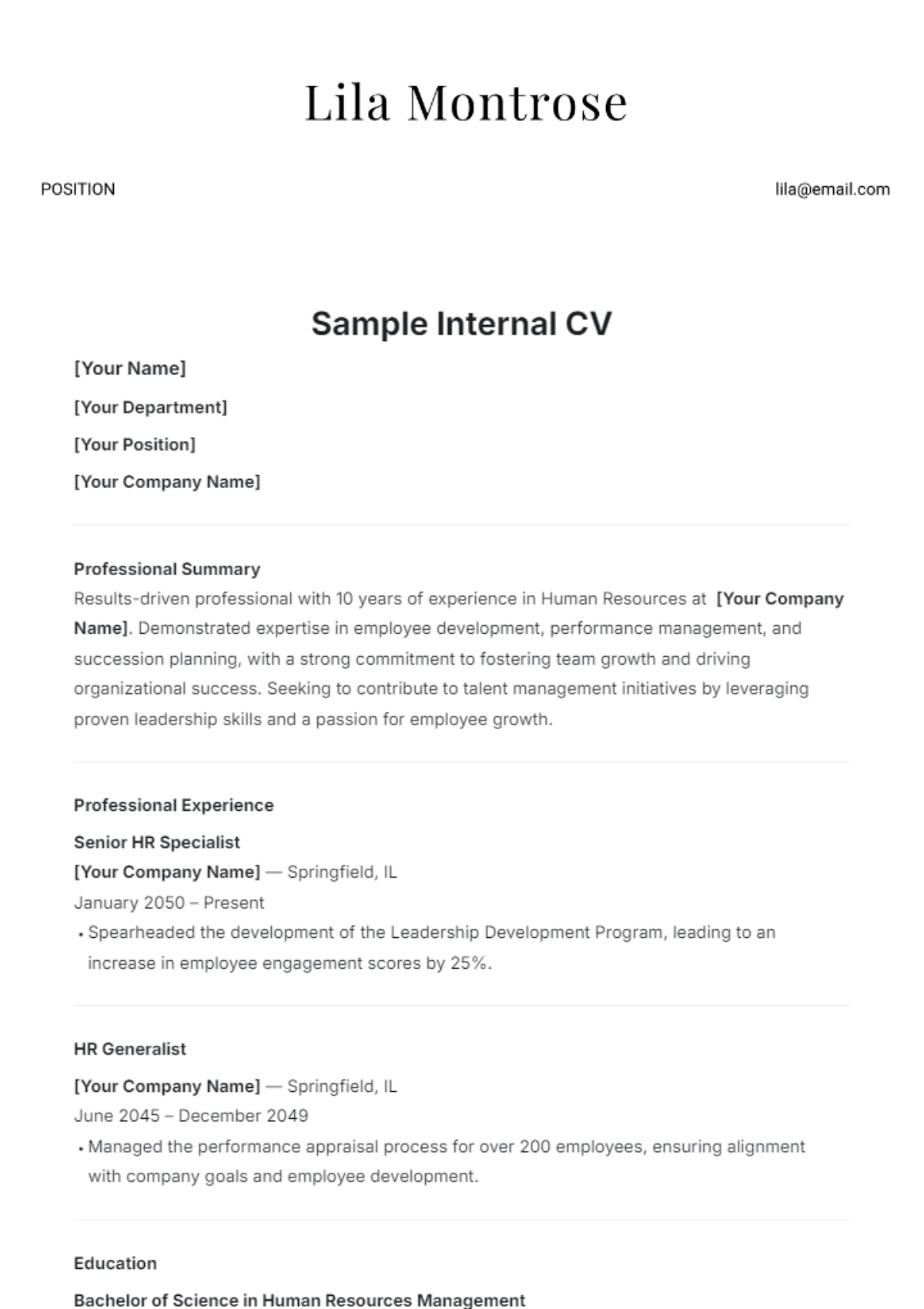 Sample Internal CV Template - Edit Online & Download