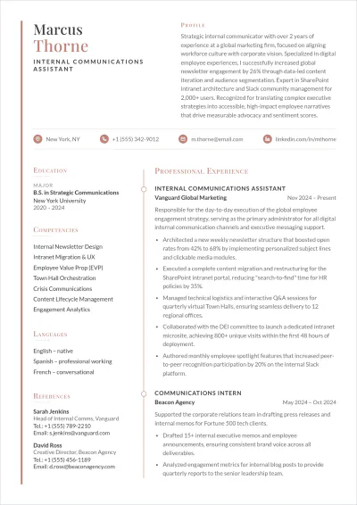 Free Aesthetic Entry Level Internal ATS Resume Template