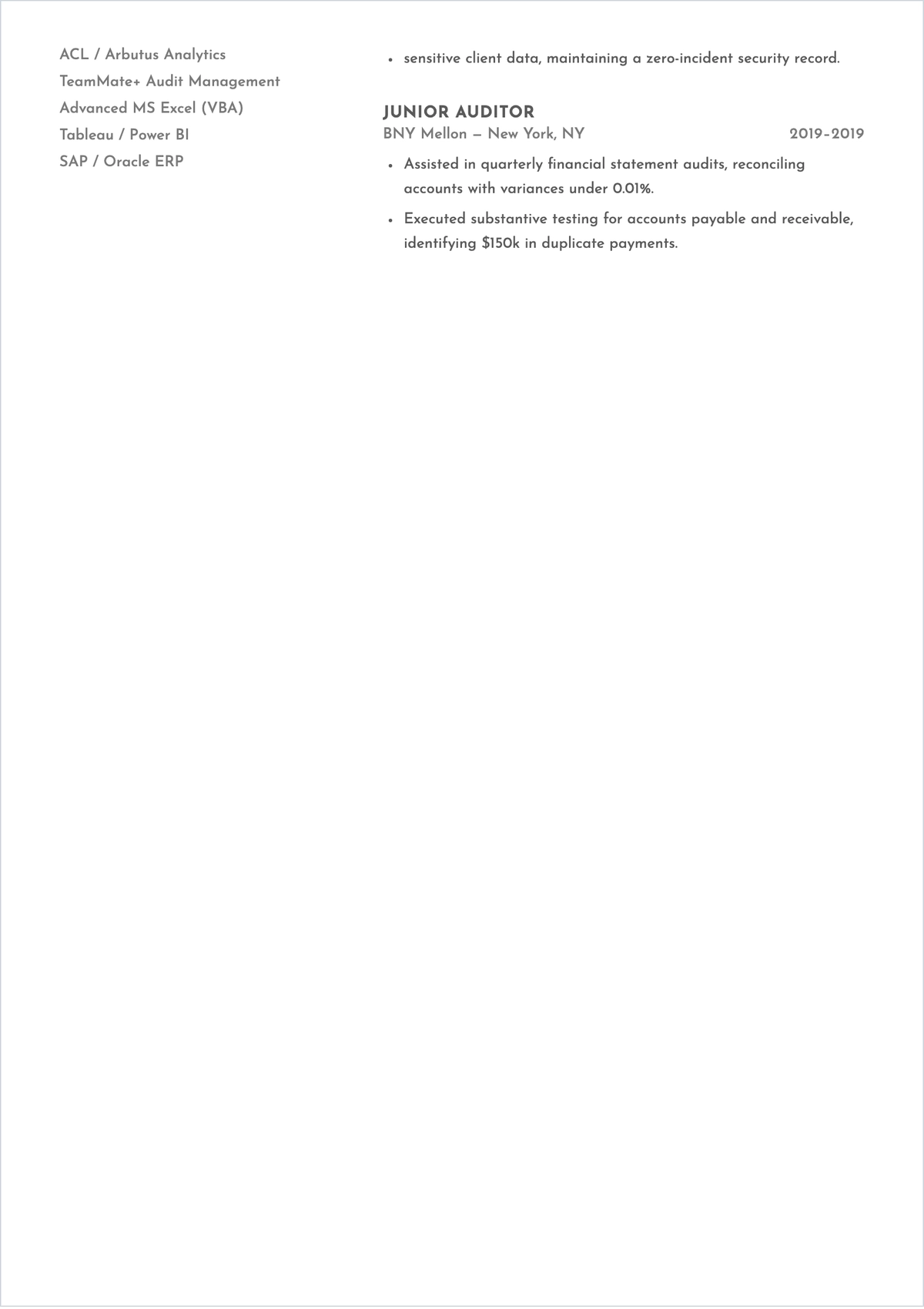 Free Internal Auditor ATS Resume Template, AI Resume Builder