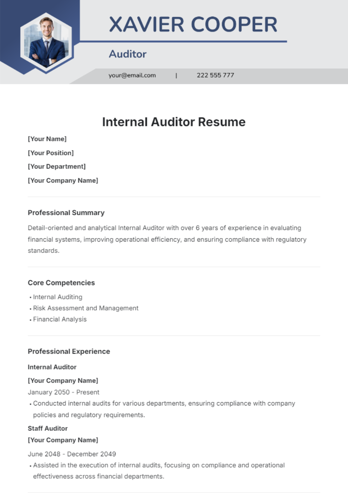 Internal Auditor Resume Template - Edit Online & Download