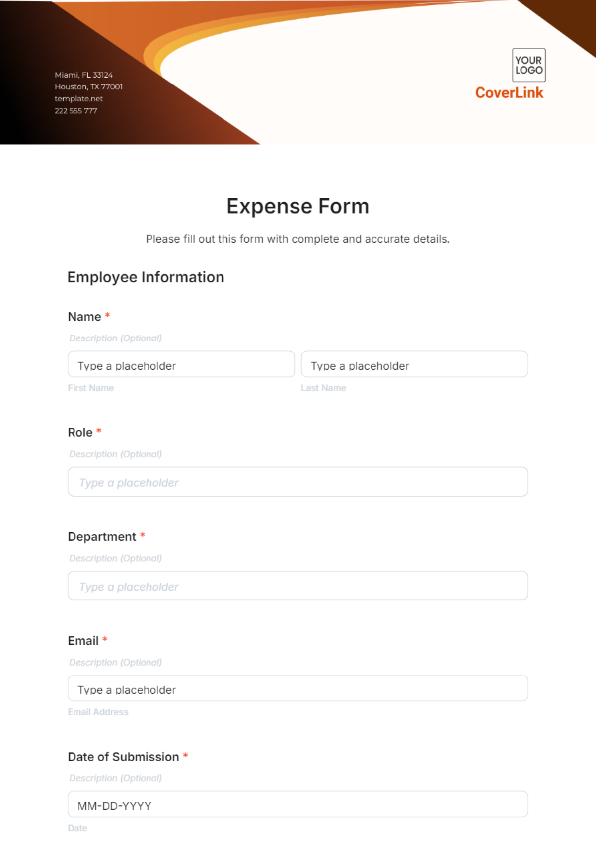 Free Expense Form Template