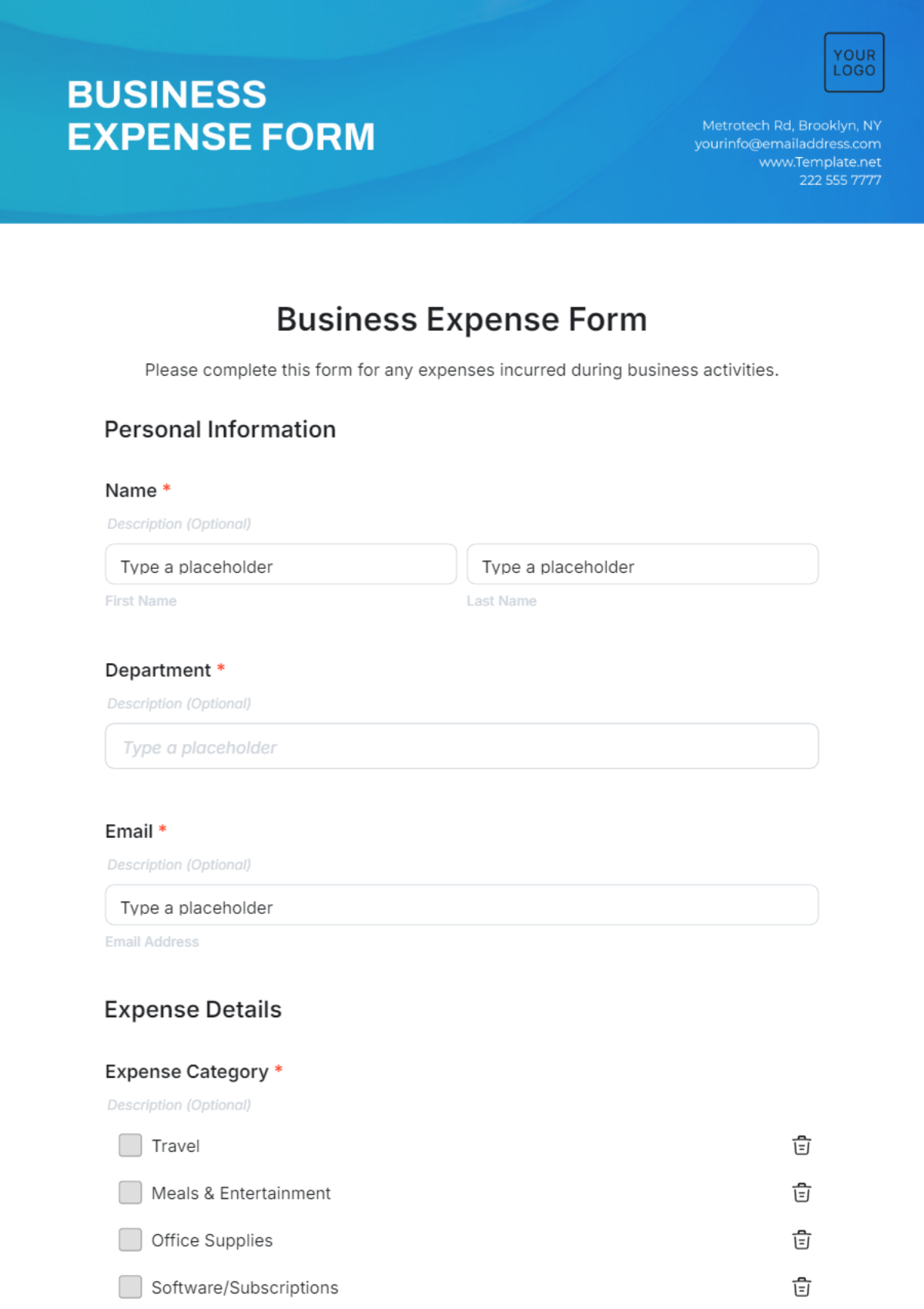 Business Expense Form Template - Edit Online & Download