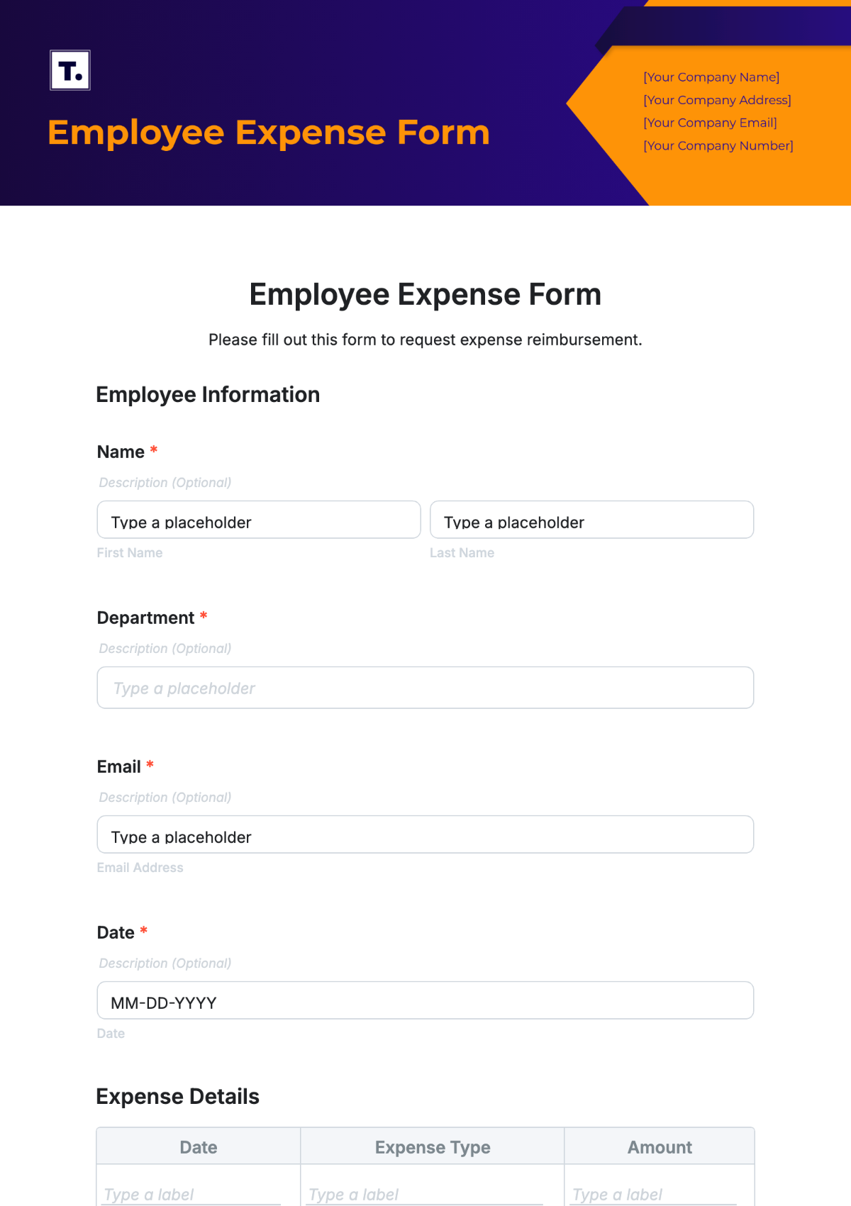 Employee Expense Form Template - Edit Online & Download