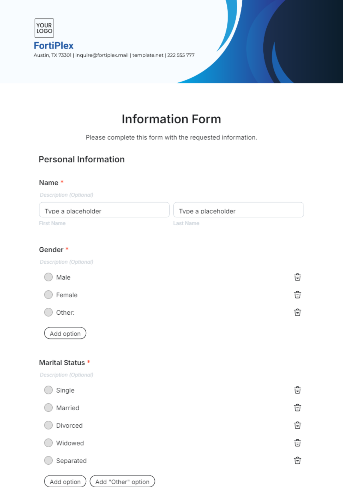 Free Information Form Template