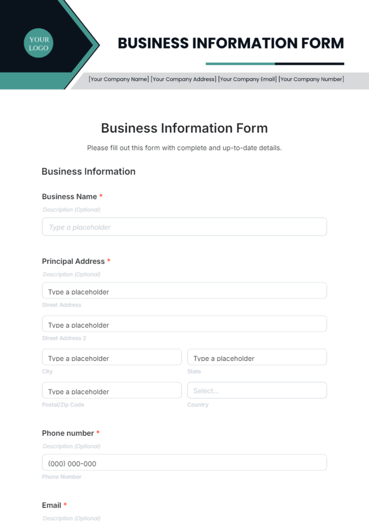 Business Information Form Template - Edit Online & Download