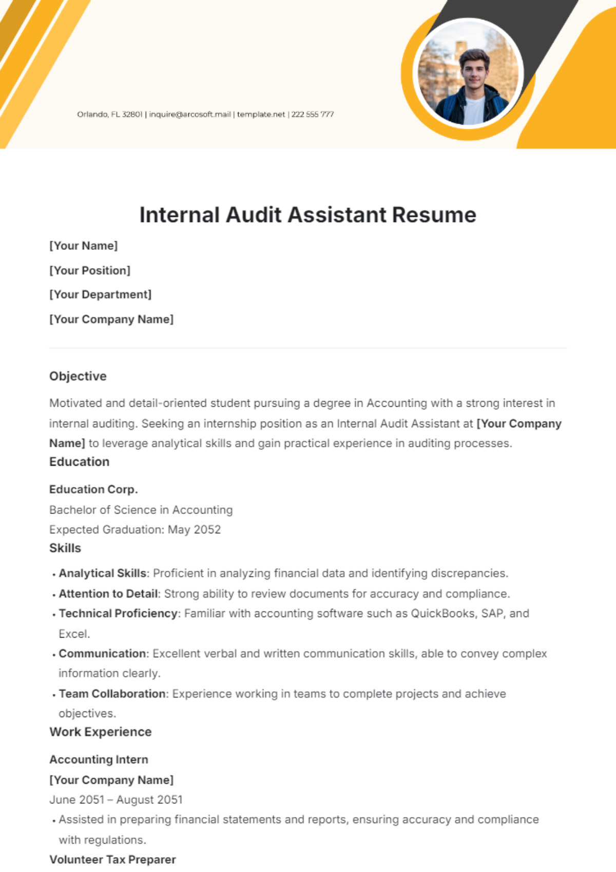 Internal Audit Assistant Resume Template - Edit Online & Download