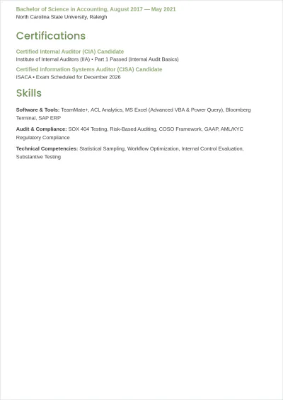 Free Internal Audit Assistant ATS Resume Template, AI Resume Builder