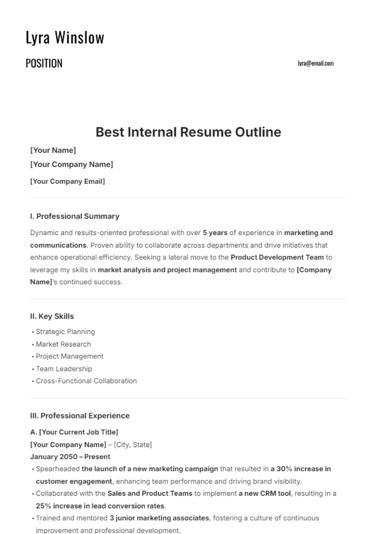 Best Internal Resume Outline Template - Edit Online & Download