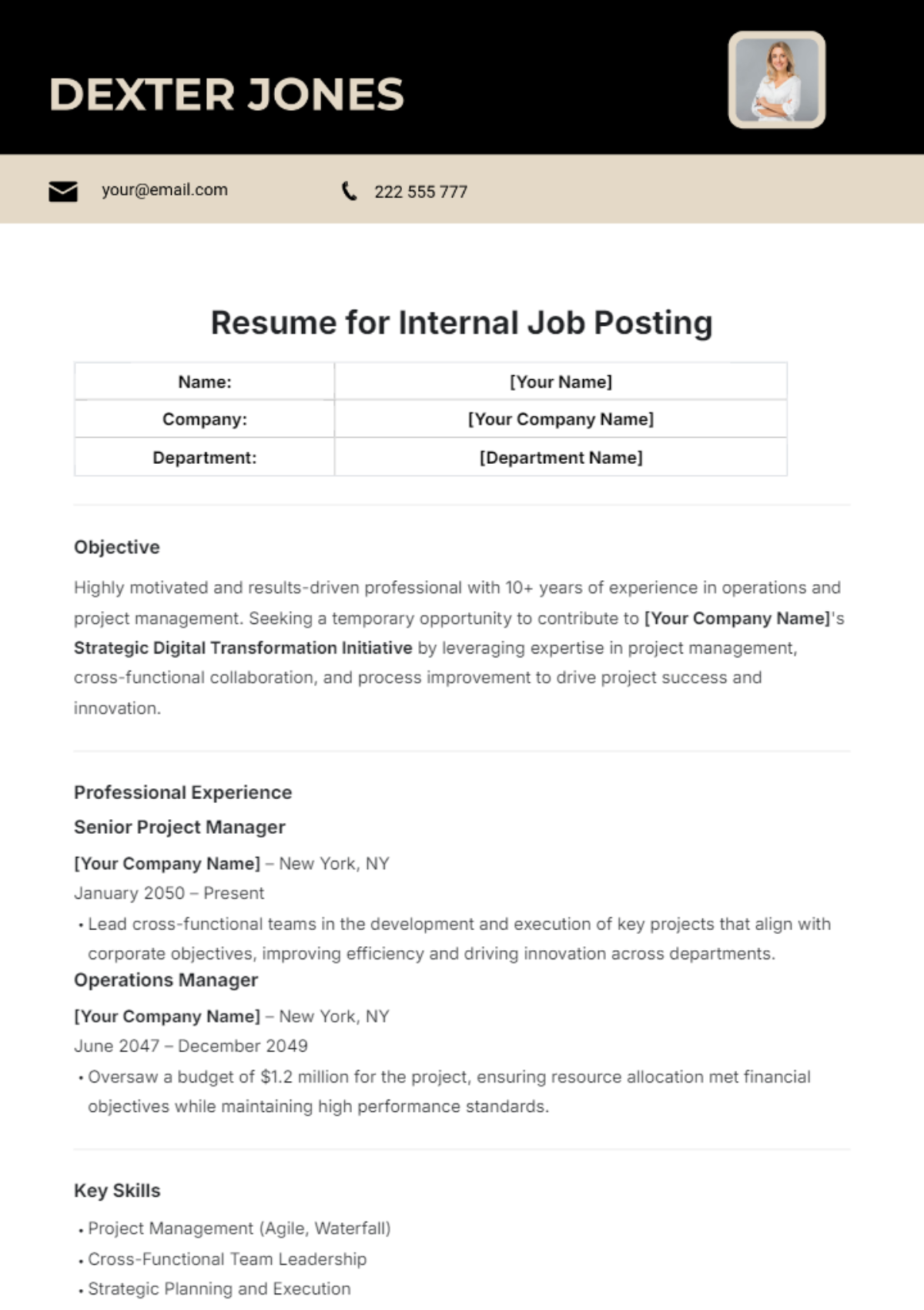 Resume for Internal Job Posting Template - Edit Online & Download