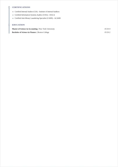 Free Internal Audit Manager ATS Resume Template, AI Resume Builder