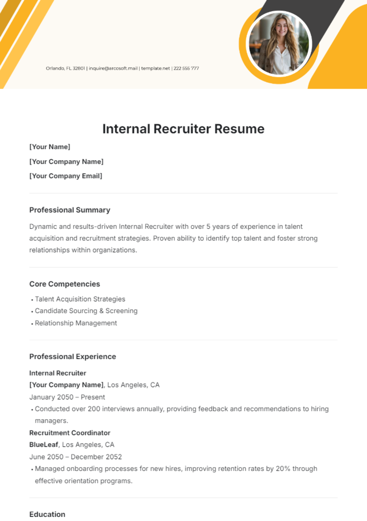 Internal Recruiter Resume Template - Edit Online & Download