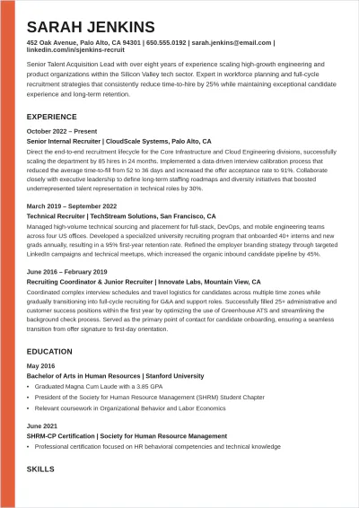 Free Internal Recruiter ATS Resume Template, AI Resume Builder