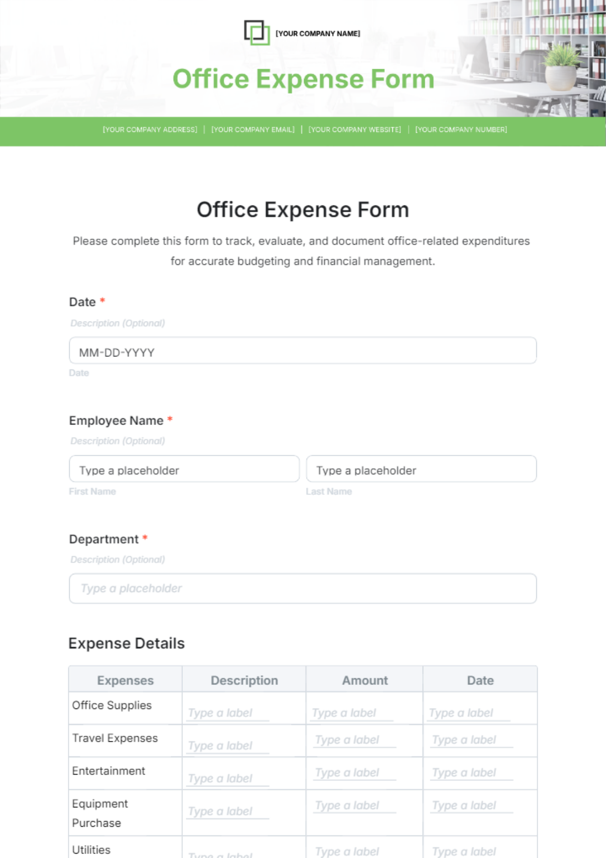 Office Expense Form Template - Edit Online & Download