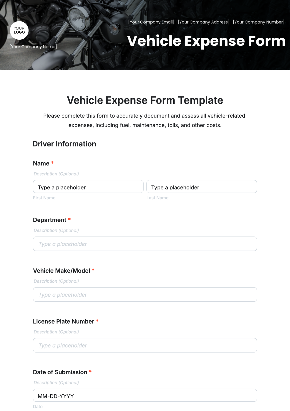 Vehicle Expense Form Template - Edit Online & Download