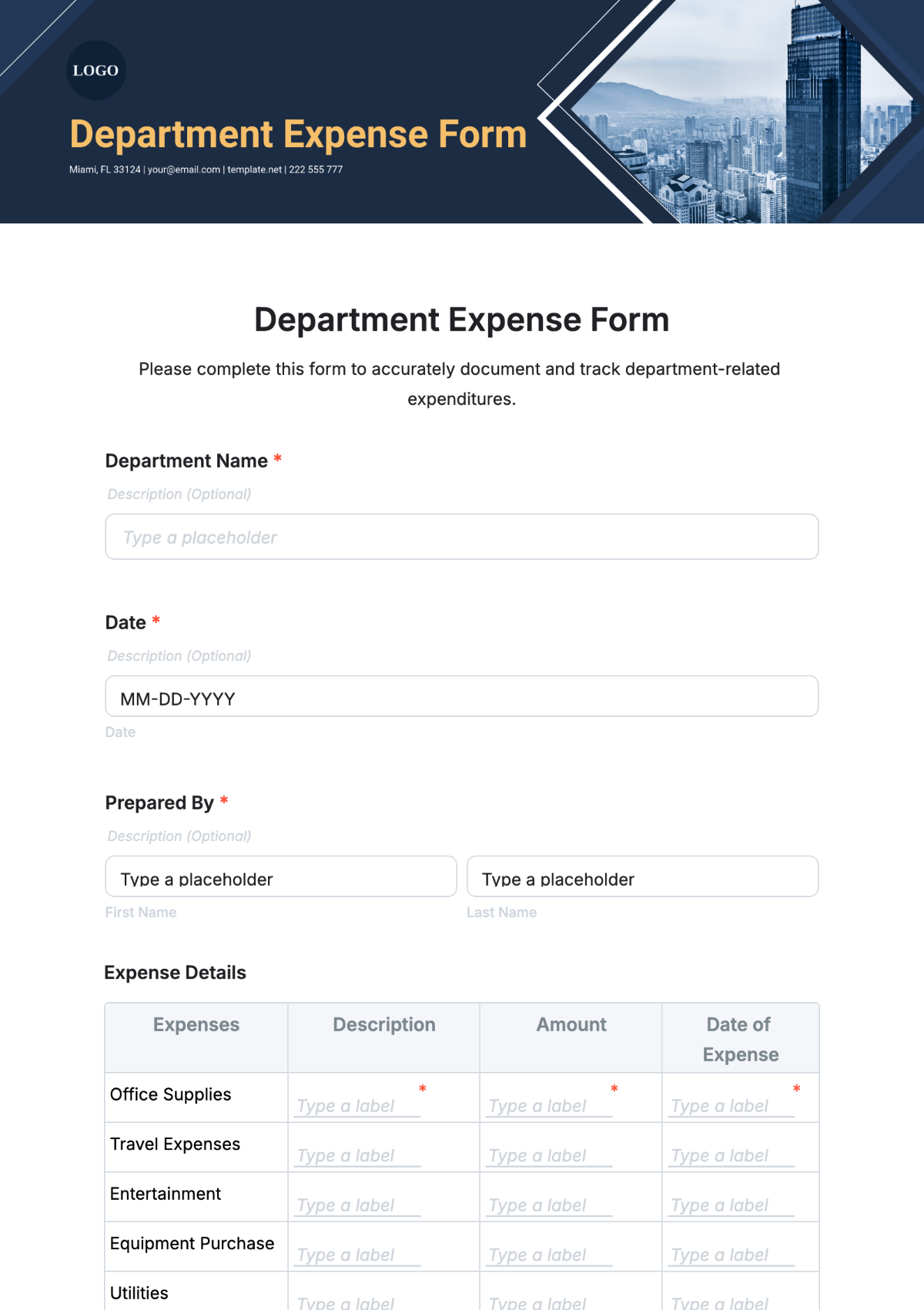 Department Expense Form Template - Edit Online & Download