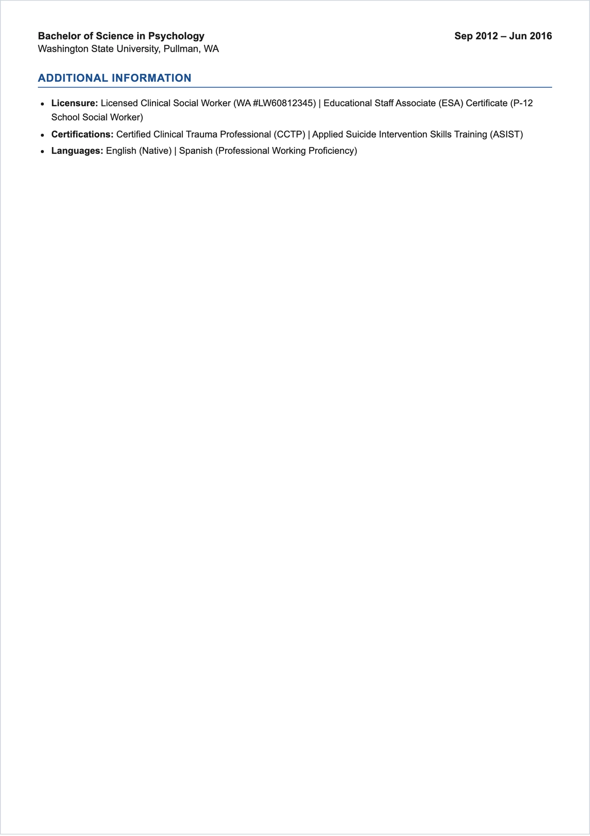 Free School Therapist ATS Resume Template, AI Resume Builder